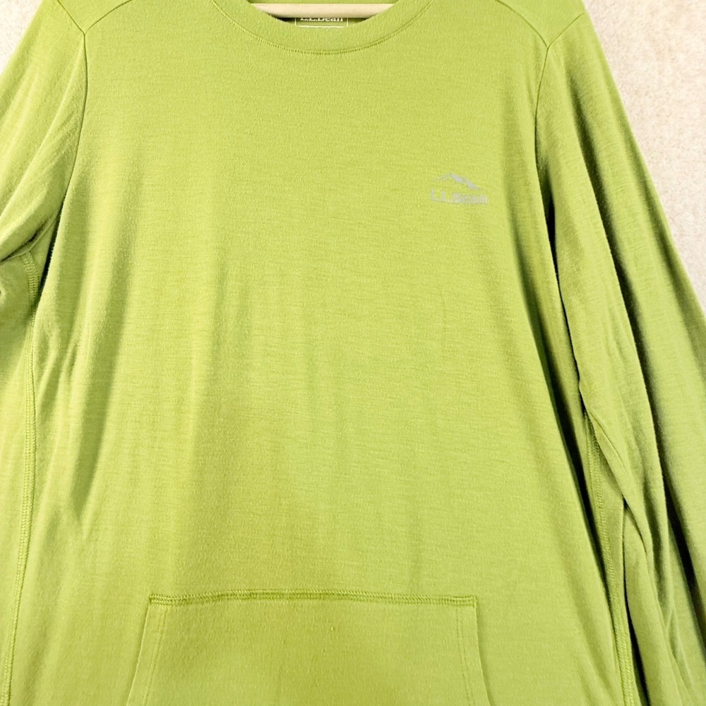 LL Bean Womens Large Long Sleeve Active Top Green Kangaroo Pocket 519205 - Picture 3 of 7